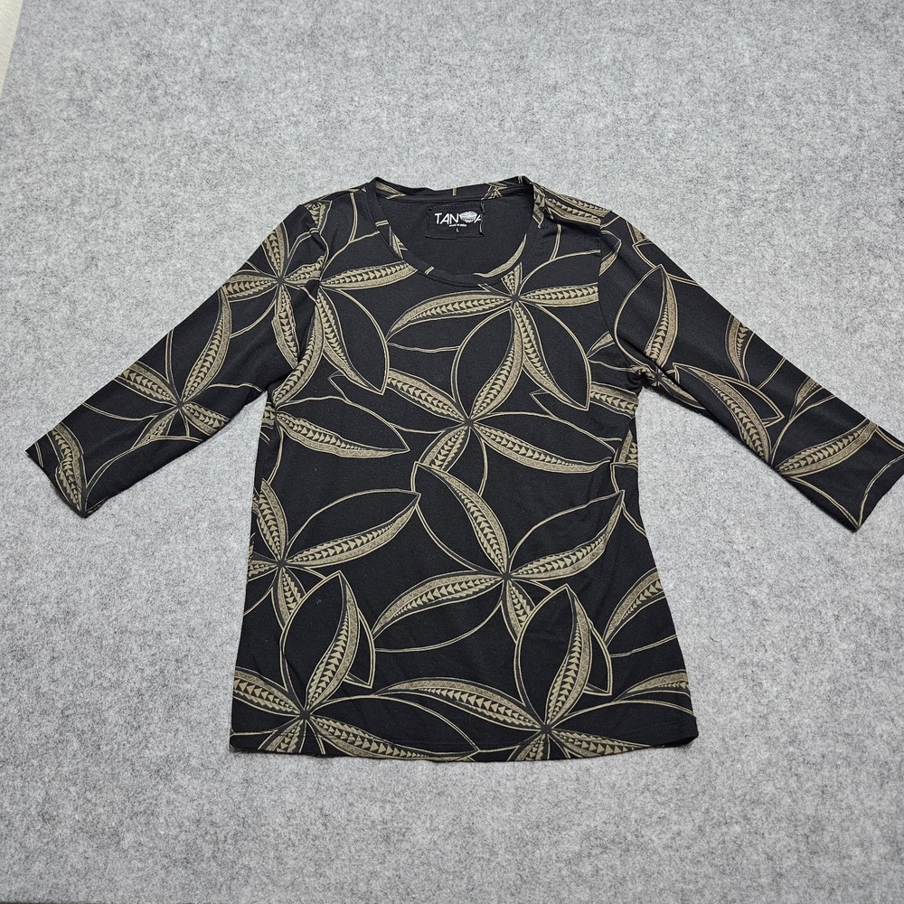 Tanoa Vaitogi Somoa Sleeve Top black Tribal floral pattern Large
